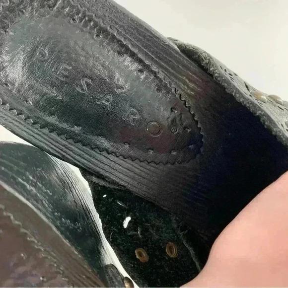 Pesaro womens clogs size 7 black leather studded floral slip on chunky mules - Picture 10 of 13